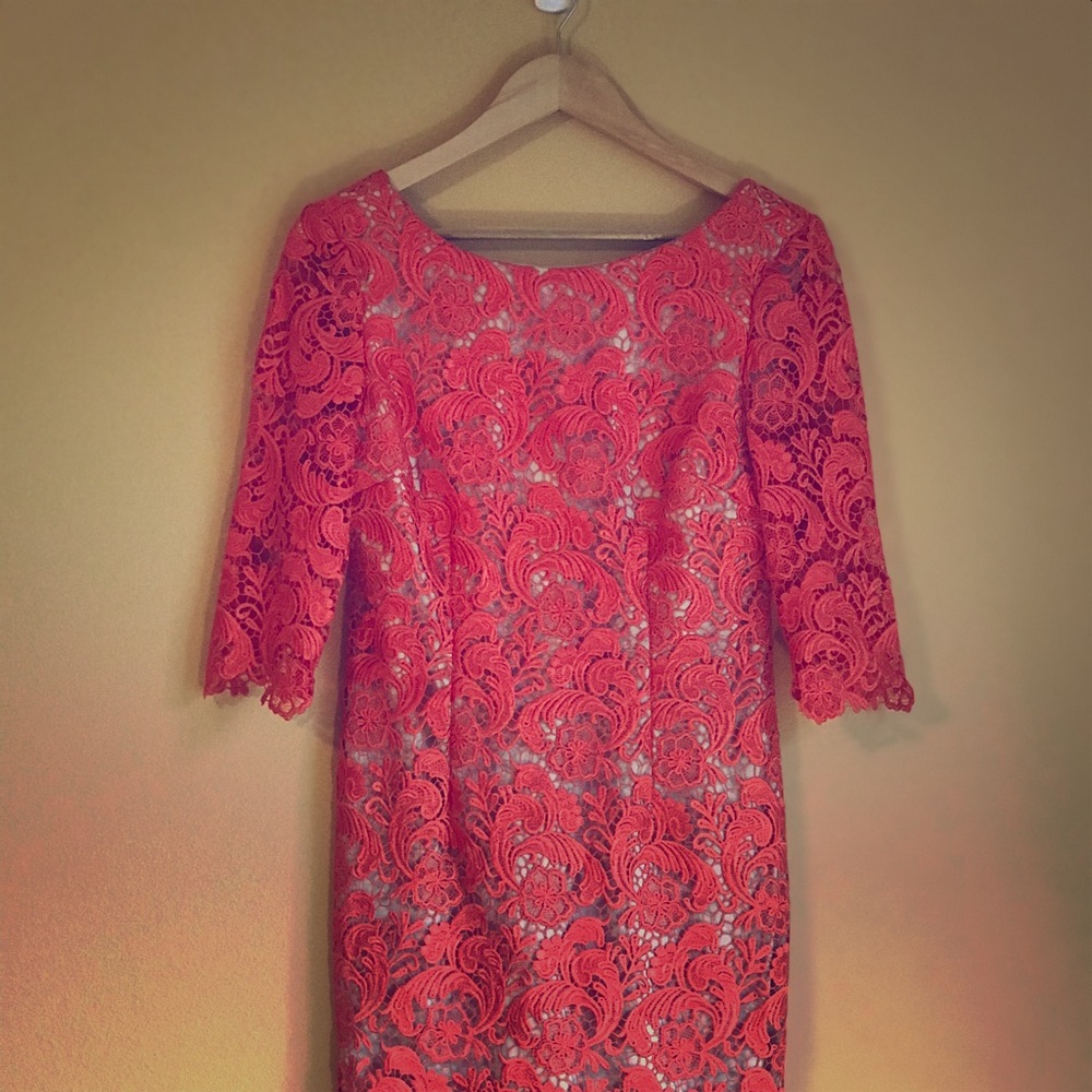 Coral short lace dress